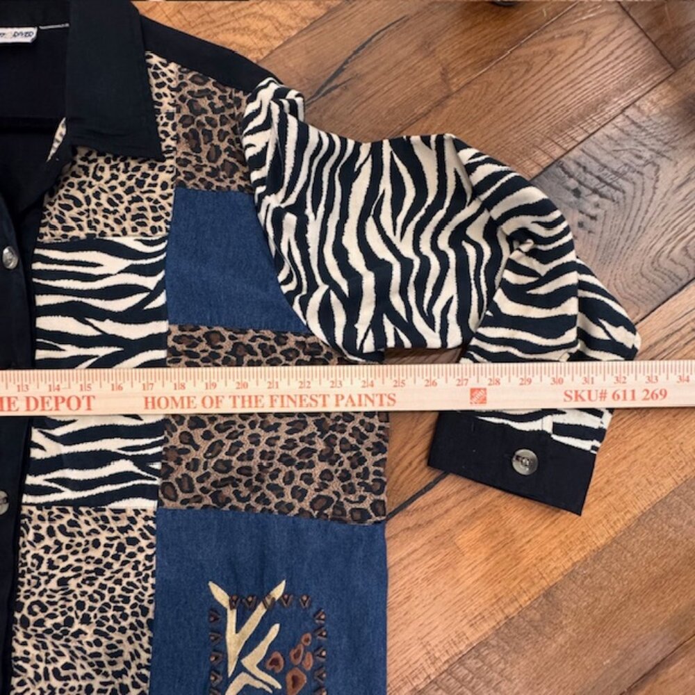 Animal Print Patchwork Shacket | Zebra & Leopard Print | Denim Look | Size 1X/2X - Picture 5 of 9